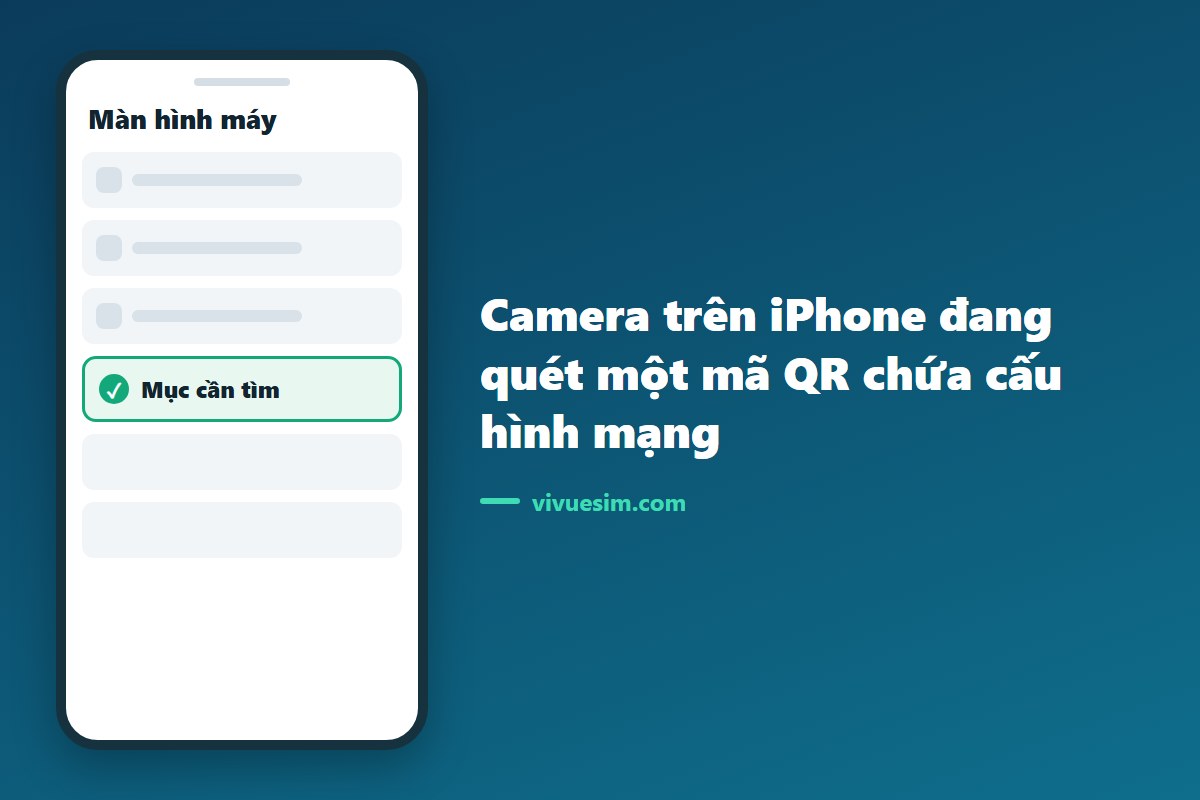 Giao diện camera trên iPhone đang quét một mã QR chứa cấu hình mạng