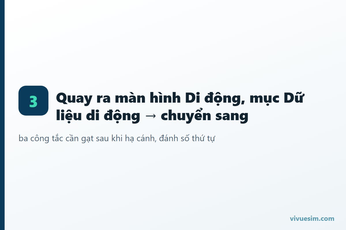 ba công tắc cần gạt sau khi hạ cánh, đánh số thứ tự