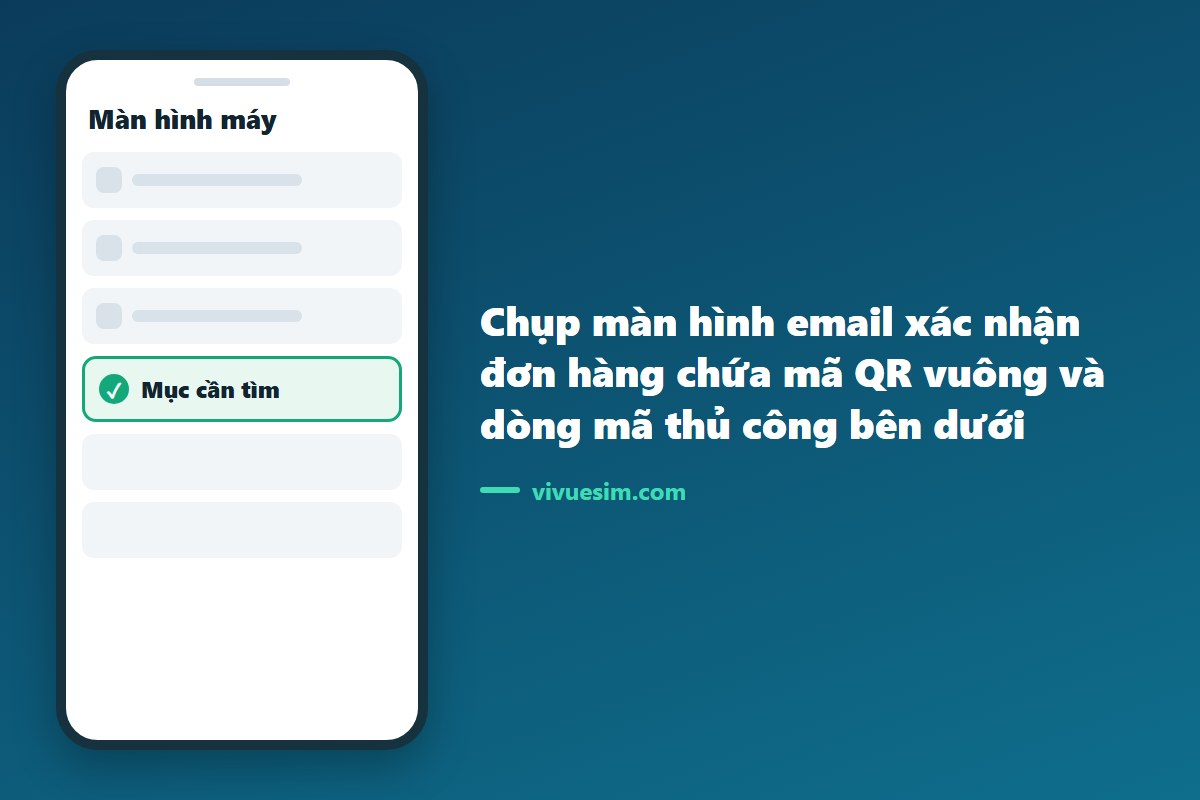 Chụp màn hình email xác nhận đơn hàng chứa mã QR vuông và dòng mã thủ công bên dưới