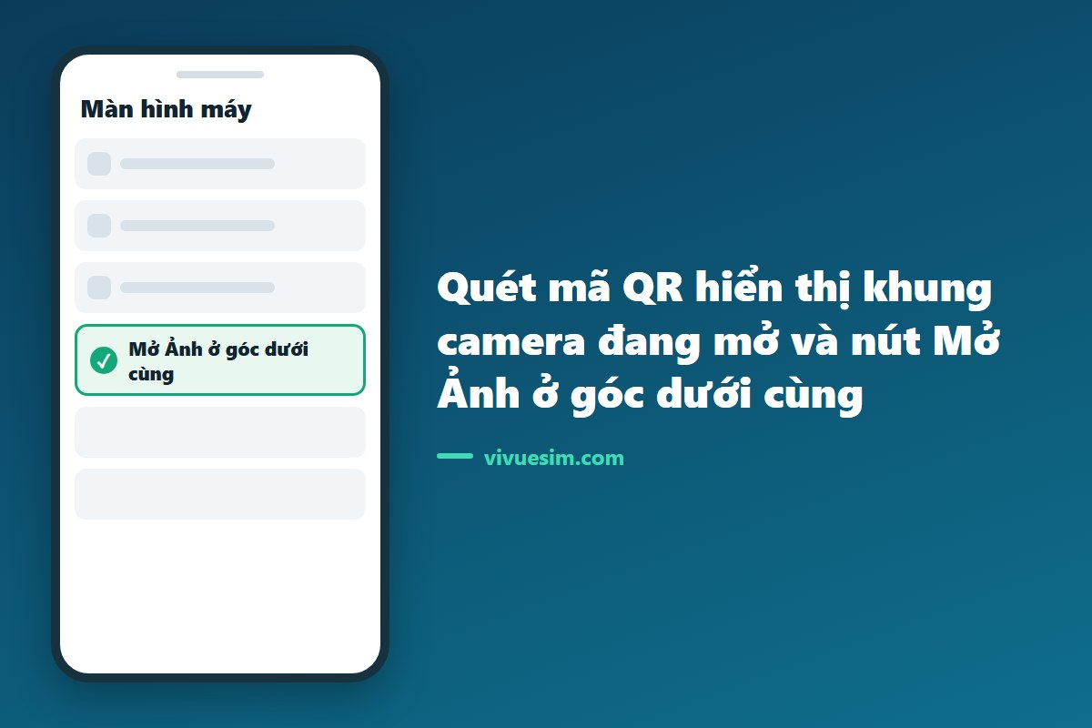 m&agrave;n h&igrave;nh qu&eacute;t m&atilde; QR hiển thị khung camera đang mở v&agrave; n&uacute;t Mở Ảnh ở g&oacute;c dưới c&ugrave;ng