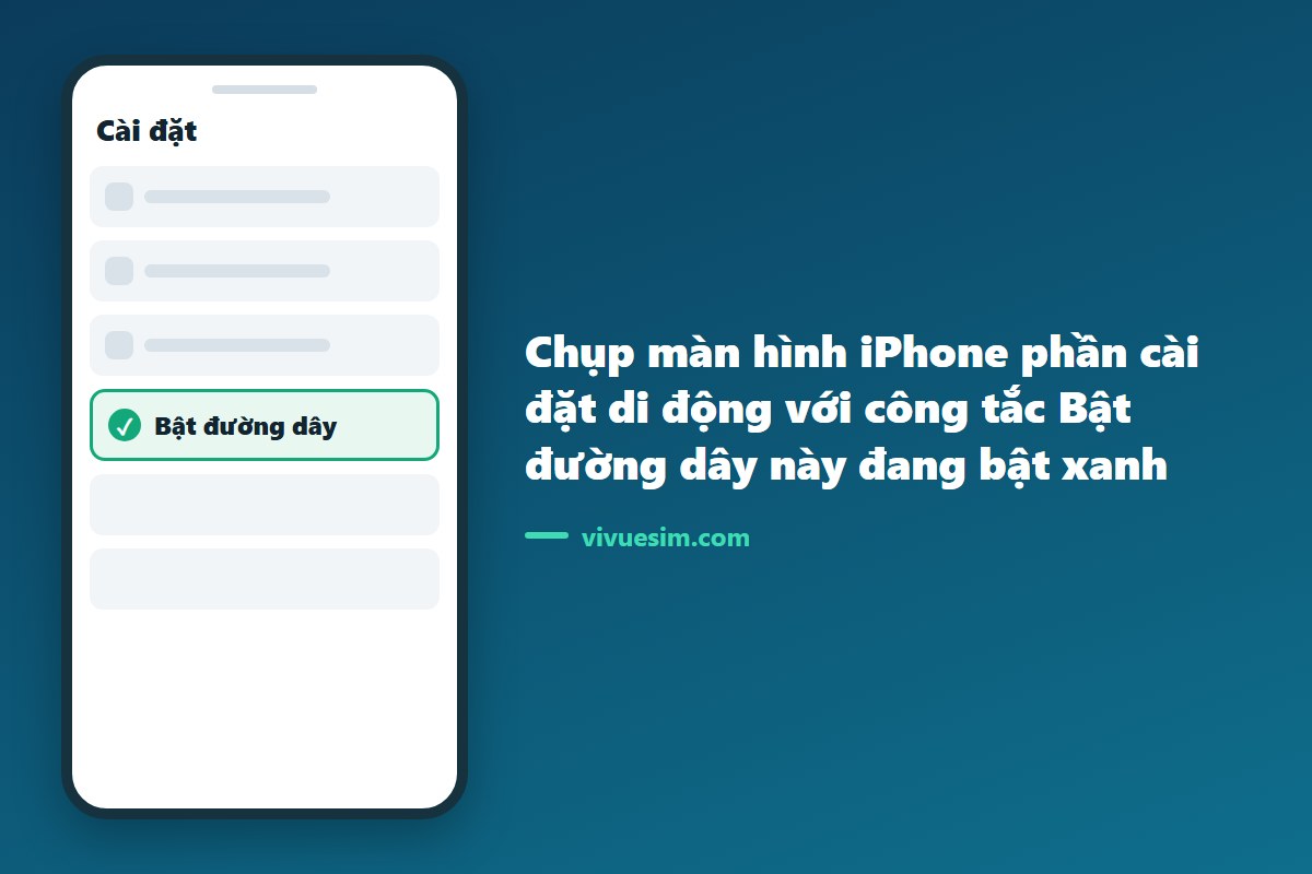 chụp m&agrave;n h&igrave;nh iPhone phần c&agrave;i đặt di động với c&ocirc;ng tắc Bật đường d&acirc;y n&agrave;y đang bật xanh