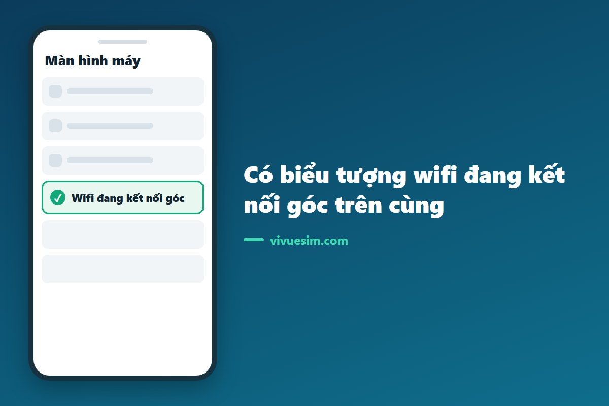 Ảnh chụp m&agrave;n h&igrave;nh điện thoại c&oacute; biểu tượng wifi đang kết nối g&oacute;c tr&ecirc;n c&ugrave;ng