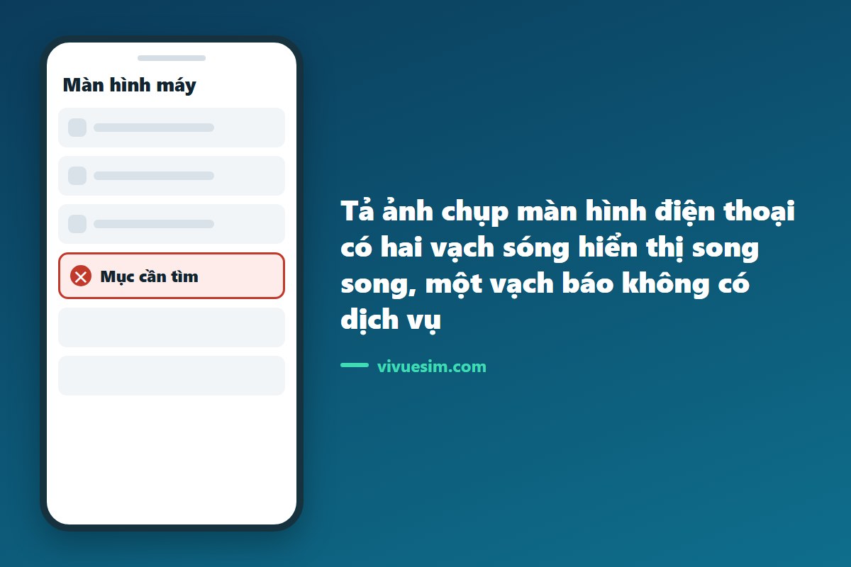 tả ảnh chụp màn hình điện thoại có hai vạch sóng hiển thị song song, một vạch báo không có dịch vụ