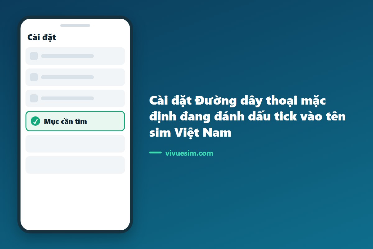 M&agrave;n h&igrave;nh c&agrave;i đặt Đường d&acirc;y thoại mặc định đang đ&aacute;nh dấu tick v&agrave;o t&ecirc;n sim Việt Nam