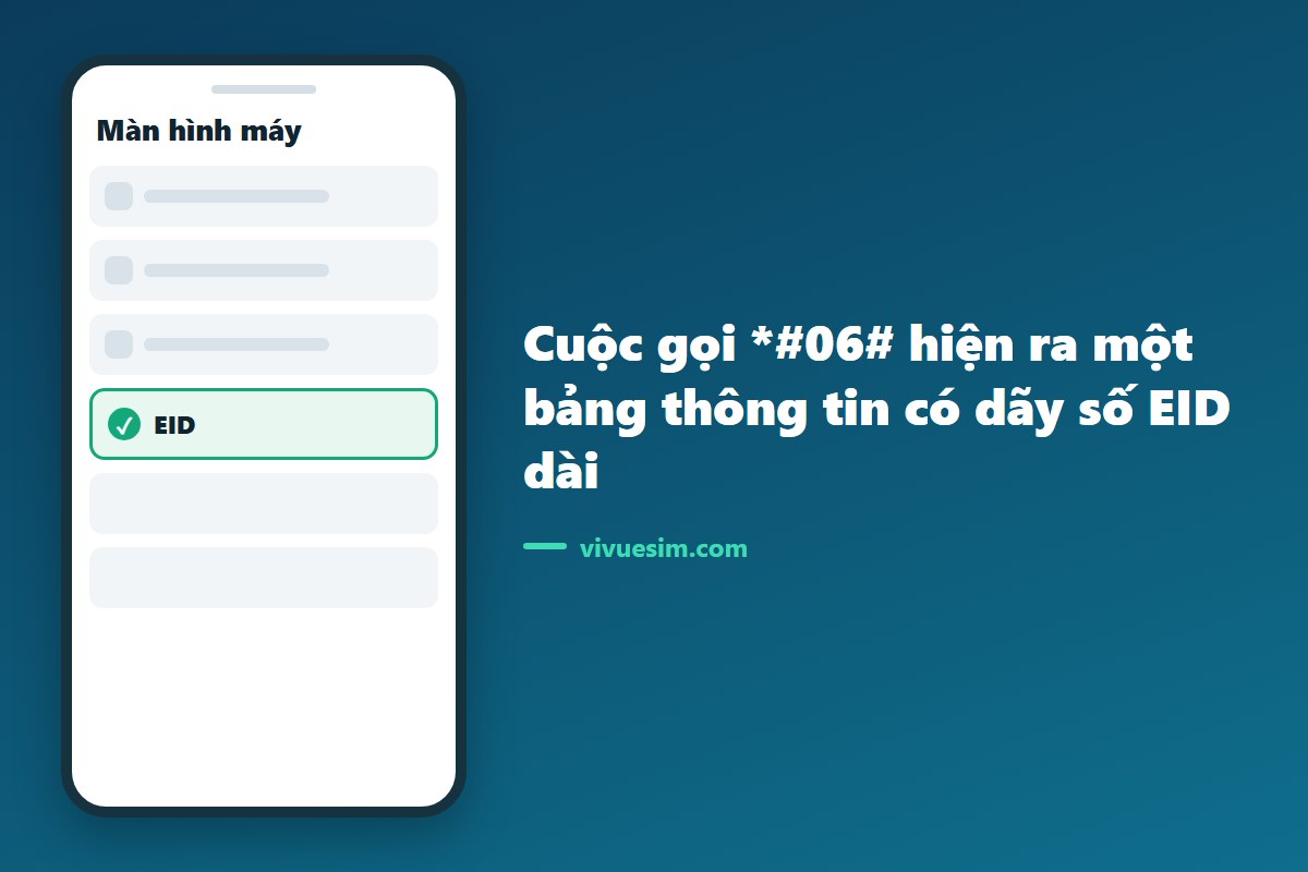 Ảnh chụp m&agrave;n h&igrave;nh cuộc gọi *#06# hiện ra một bảng th&ocirc;ng tin c&oacute; d&atilde;y số EID d&agrave;i