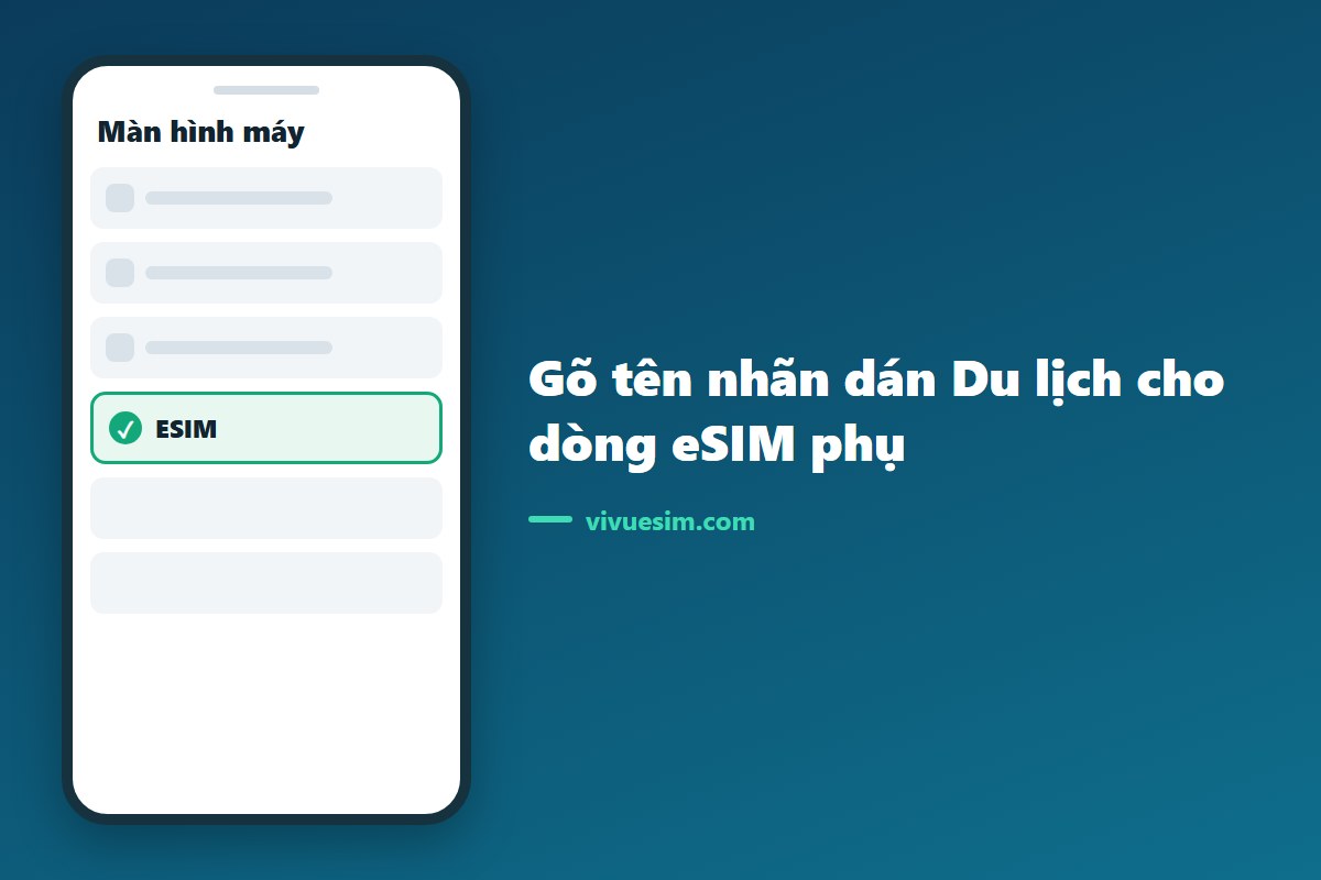 M&agrave;n h&igrave;nh g&otilde; t&ecirc;n nh&atilde;n d&aacute;n Du lịch cho d&ograve;ng eSIM phụ