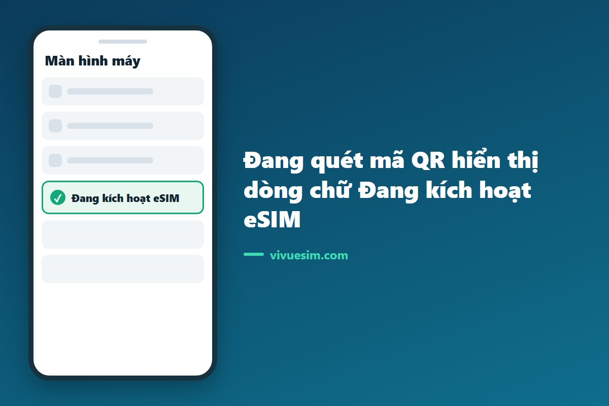 Ảnh chụp màn hình điện thoại đang quét mã QR hiển thị dòng chữ Đang kích hoạt eSIM